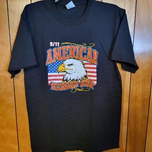 9/11 American Heroes Run Shirt MEDIUM Short Sleeve Eagle Flag Graphics BLACK B4